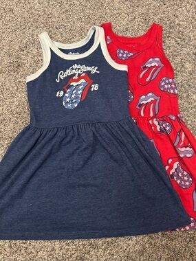 the Rolling Stones Kids' Tank Dresses in Navy and Red